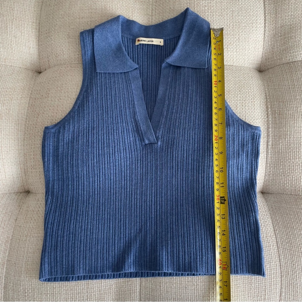 Marine Layer Amelia Rib Polo Coronet Blue Preppy Quiet Luxury Coastal Chic - Picture 9 of 9